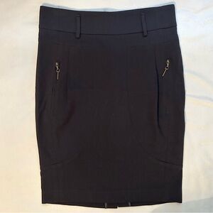 Gunex Knee Length Straight Pencil Skirt 4 Navy Blue cotton blend zip pockets